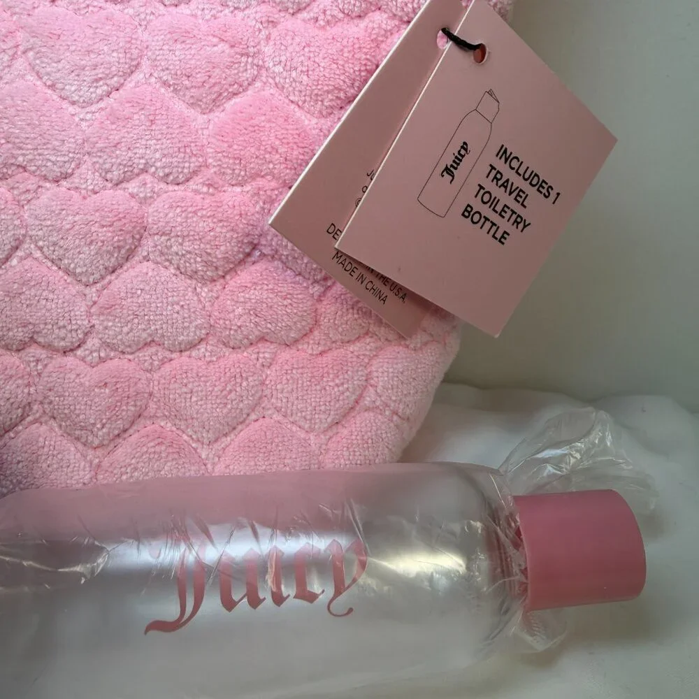 NWT JUICY Couture 2-Pc Travel Cosmetic Makeup Bags Pink Velour Hearts